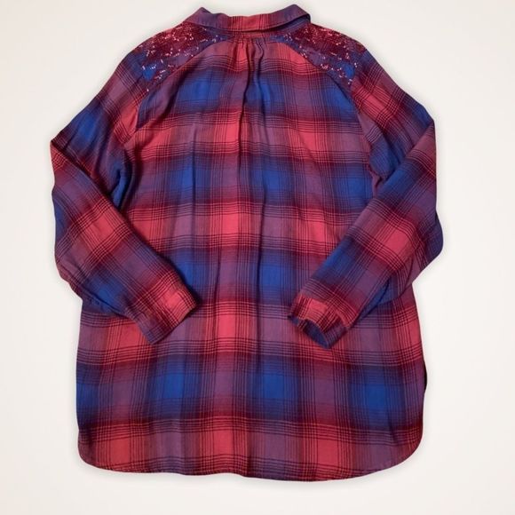LUCKY BRAND Boho Embroidered Plaid Tunic Shirt - Picture 7 of 9